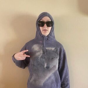 Purple Hoodie with Wolf Graphic